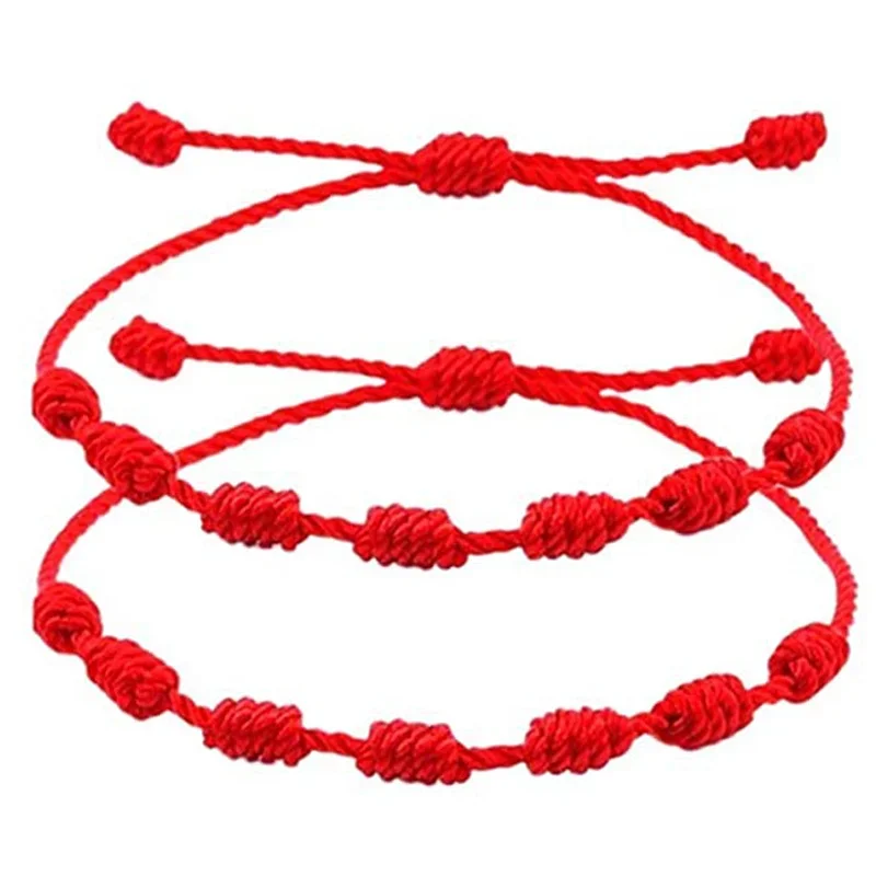 6pcs/set Handmade 7 Knots Red String Bracelet for Lover Protection Lucky Amulet and Friendship Braid Rope Wristband Jewelry Gift