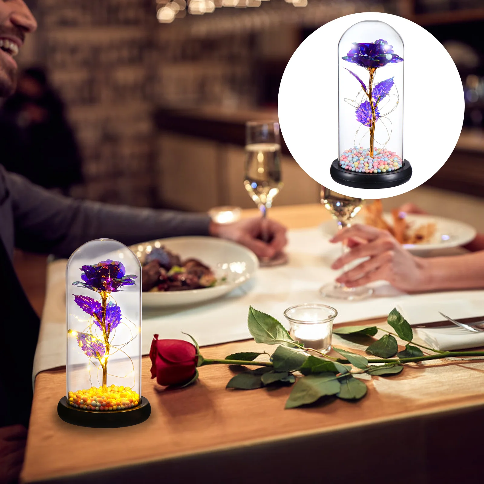 

1Pcs Rose Flower Glass Dome Artificial Rose Lamp Romantic Night Light for Valentine's Day Party Atmosphere Lamp Gift