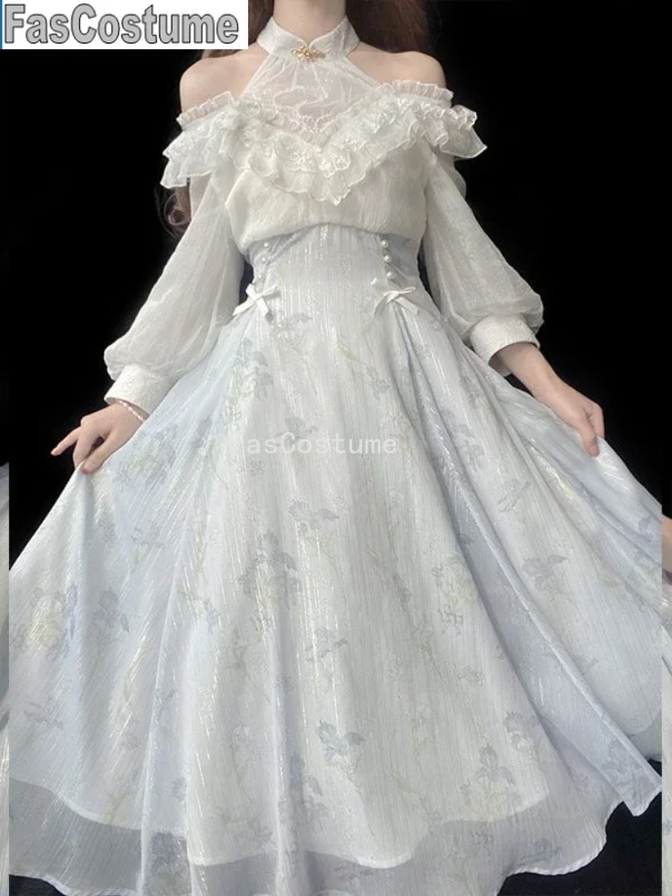 

FasCostume, летнее вечернее вечернее платье, офисное женское французское элегантное винтажное платье миди, женское платье Лолиты с цветочным принтом, корейское