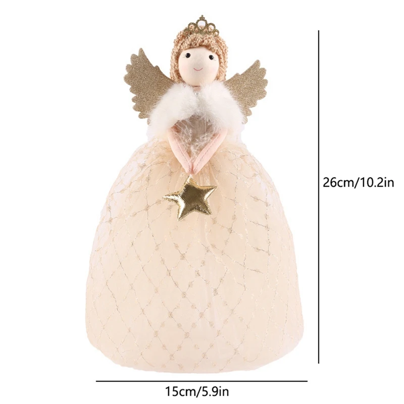 Angel Christmas Tree Topper Ornament with Wing and Lace Dress Xmas Trees Topper Star for Home Holiday Party Christmas Decor