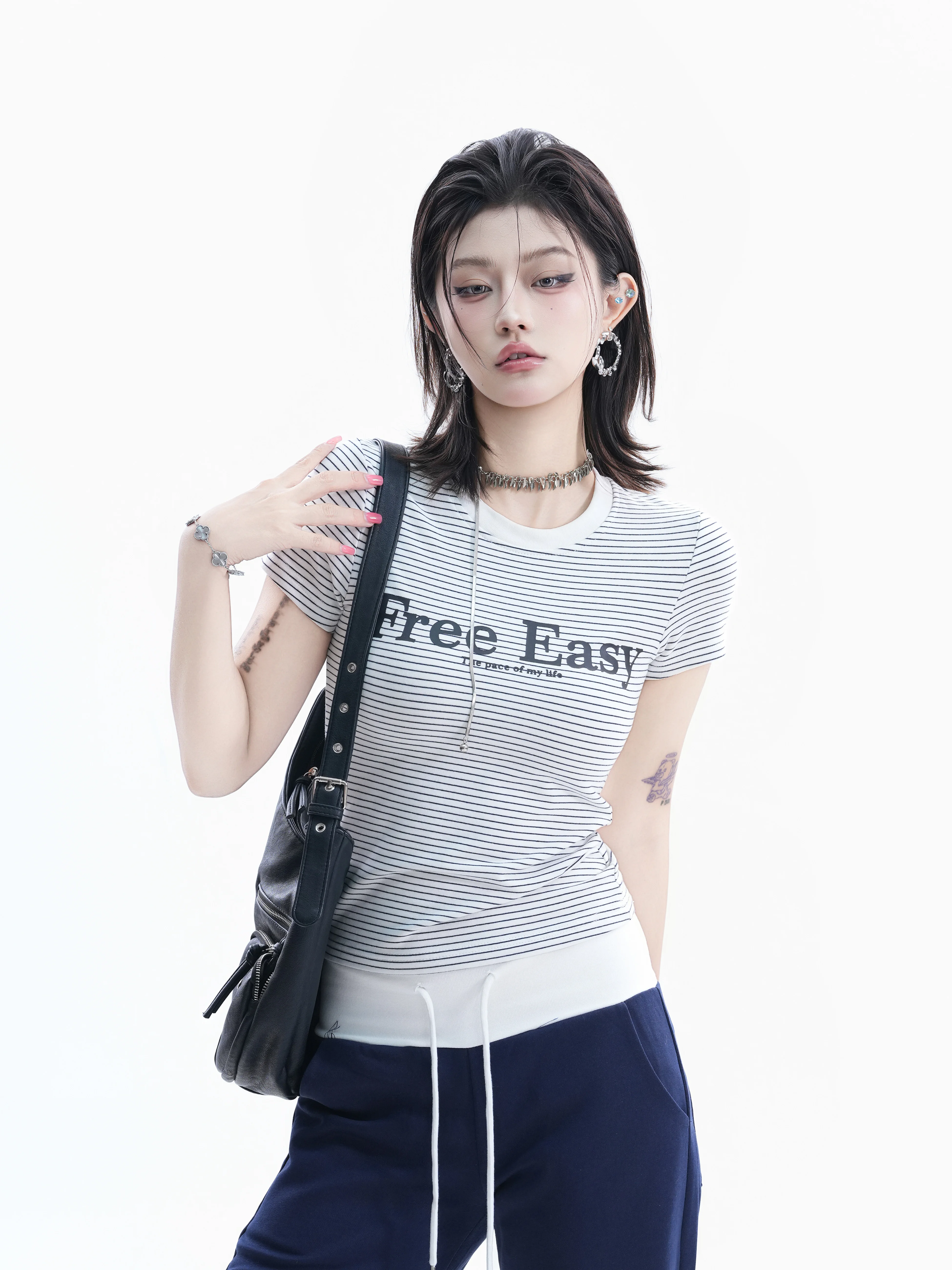 

Slim Fit Stripe Letter Print T-Shirt Women's Short Sleeve Casual Style Citywalk Cotton Polyester Blend Summer Top