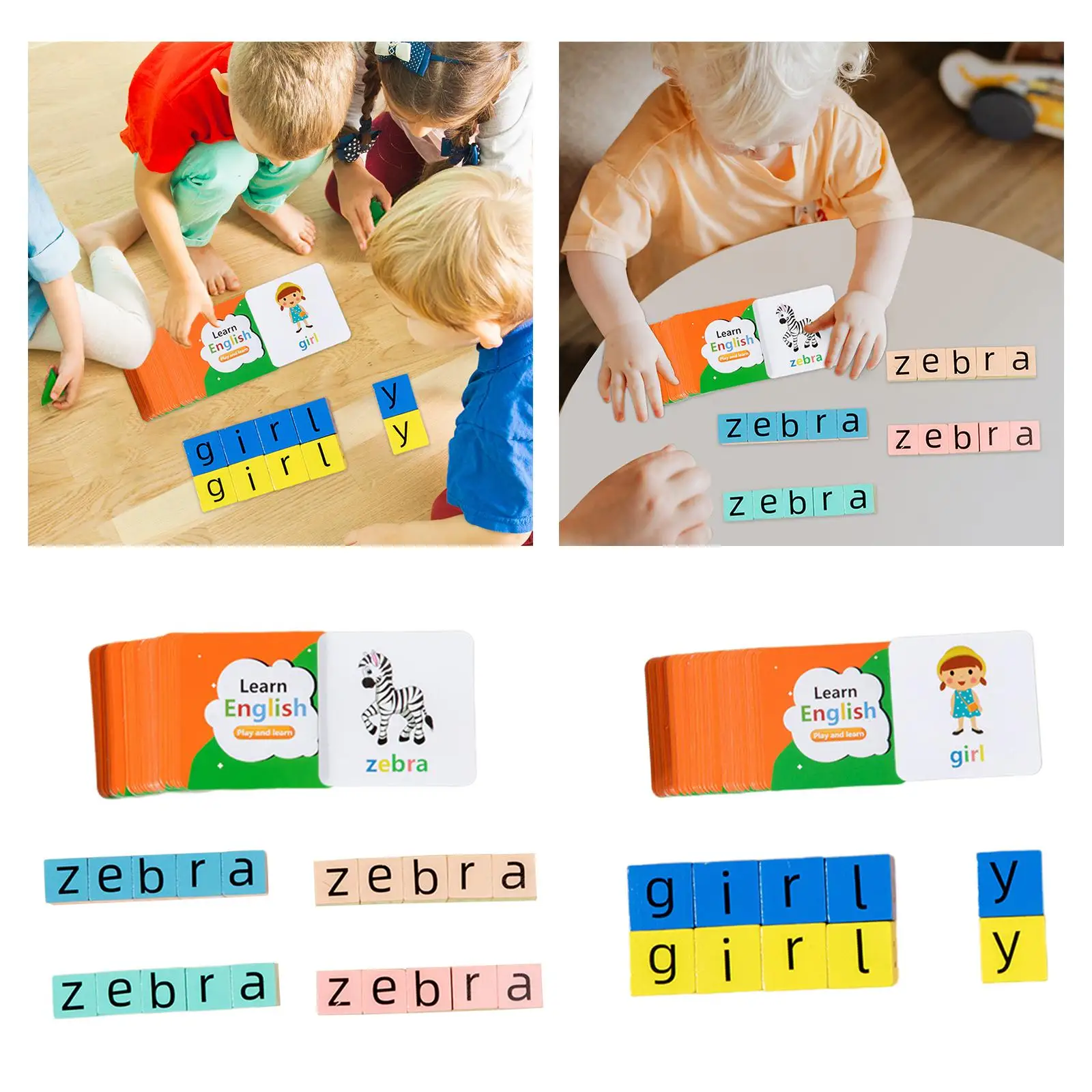 Wooden Blocks Spelling Game, Palavras Cruzadas, Brinquedo Educativo Precoce, Montessori