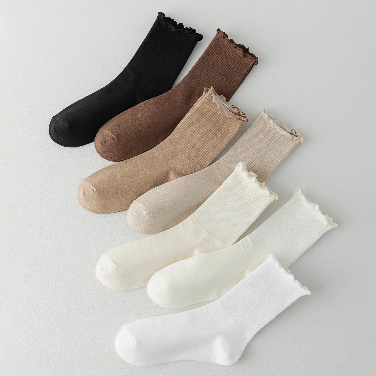 5-Pair Women's Cotton Four Seasons Solid Color Simple Ear Edge Fashion College Style Comfortable Breathable Middle Socks