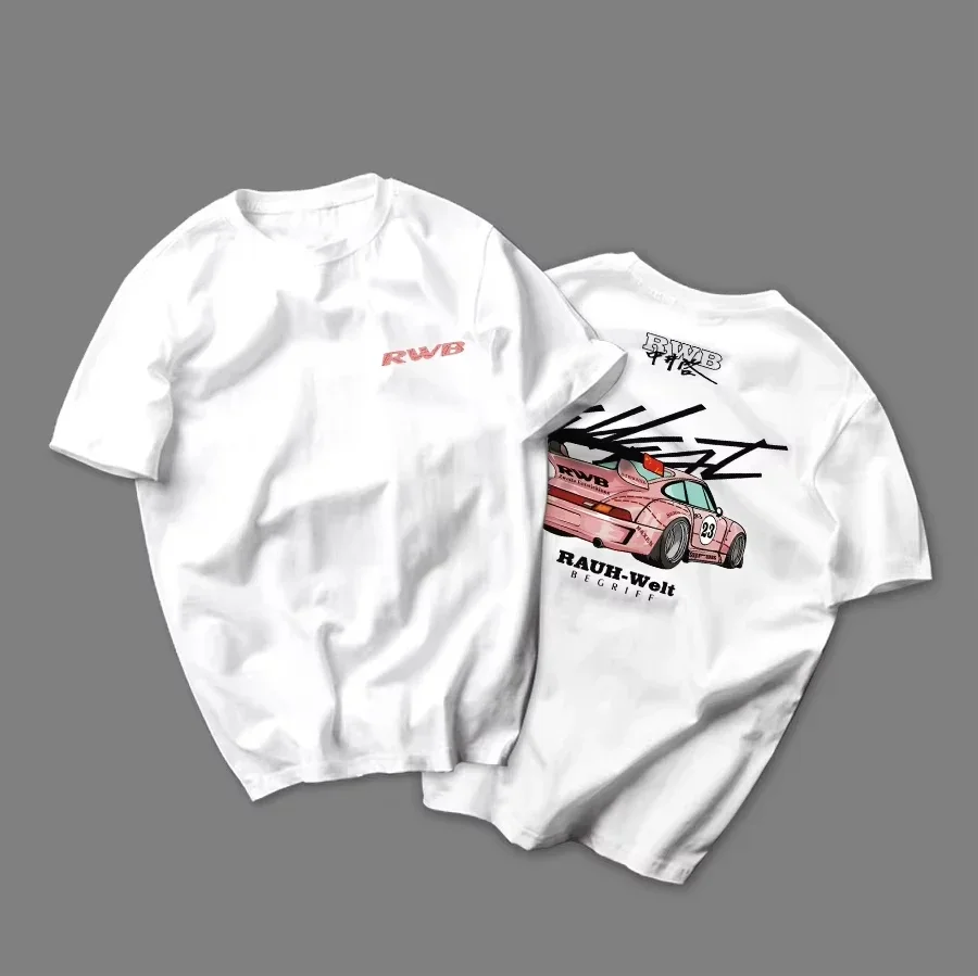 

Car Modification Culture PinkPig Porsche PinkPig Men and Women Couples with Short Sleeves Heavy Cotton Printed T-shirt Tops