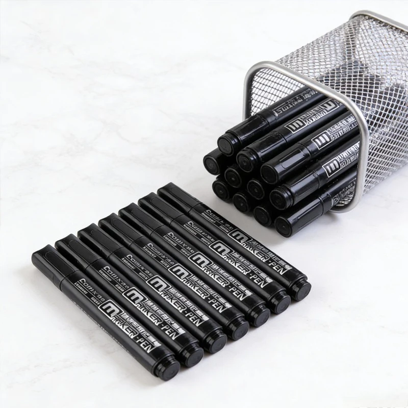 

Набор из 12 тонких черных маркеров, водостойкие маркеры для маркировки и заметок, канцелярские товары, художественные принадлежности, офисные инструменты