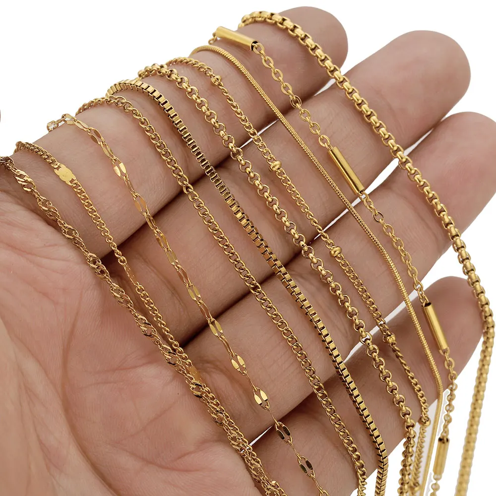 5PCS Stainless Steel Cuban Bead BOX Choker Curb Twisted O Chain Necklace DIY Necklaces Jewelry for Women Boho