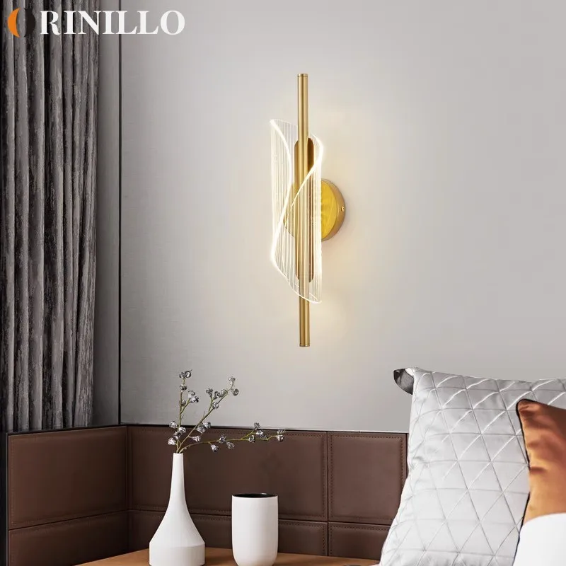 Modern and minimalist LED acrylic bedside light, black and gold staircase, corridor light, bedroom background wall light