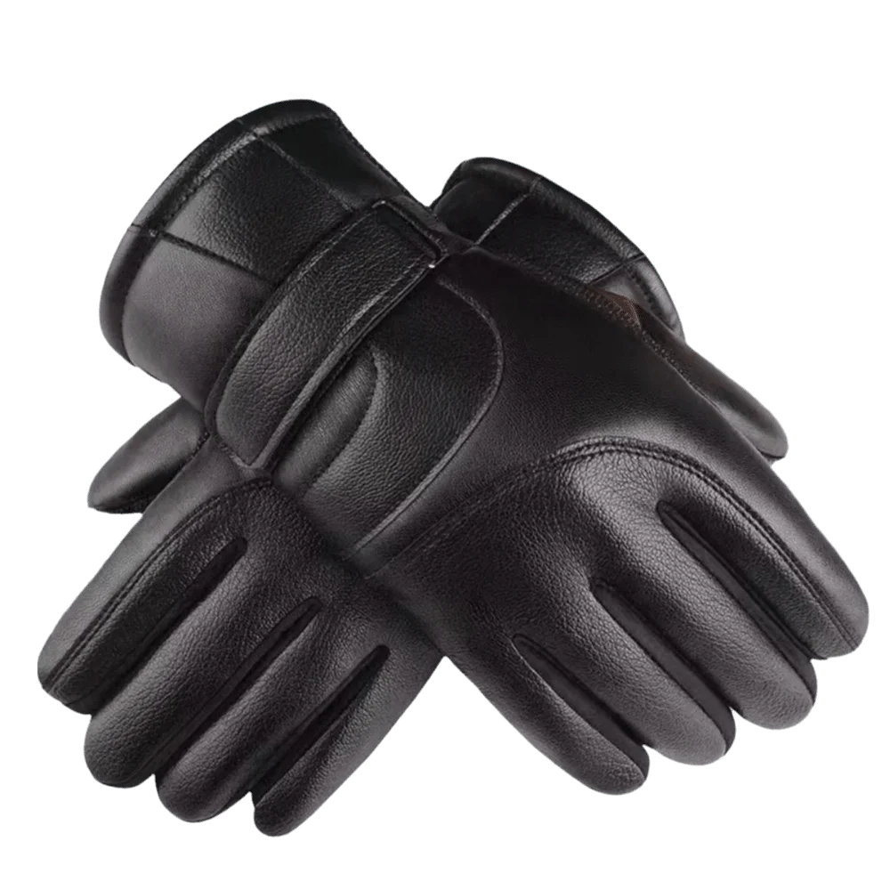 Warm Faux Leather Winter Men Gloves Windproof Waterproof Motorcycle Gloves Non-Slip Thick Fleece Lined Driving Gloves Winter