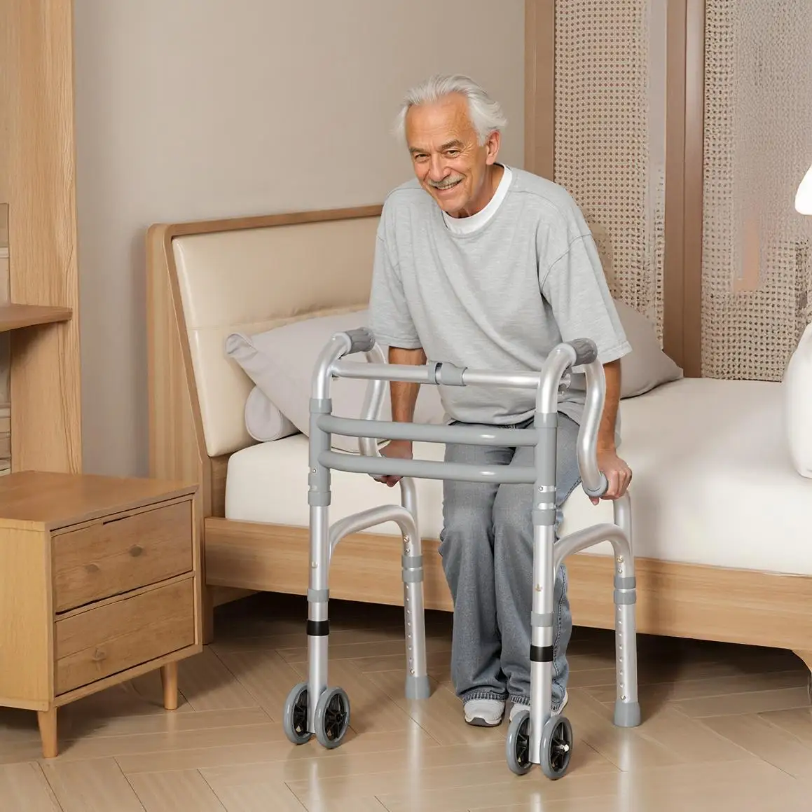 Déambulateur et déambulateur multi-usages pour personnes âgées avec fonction siège et commode à 2 roues