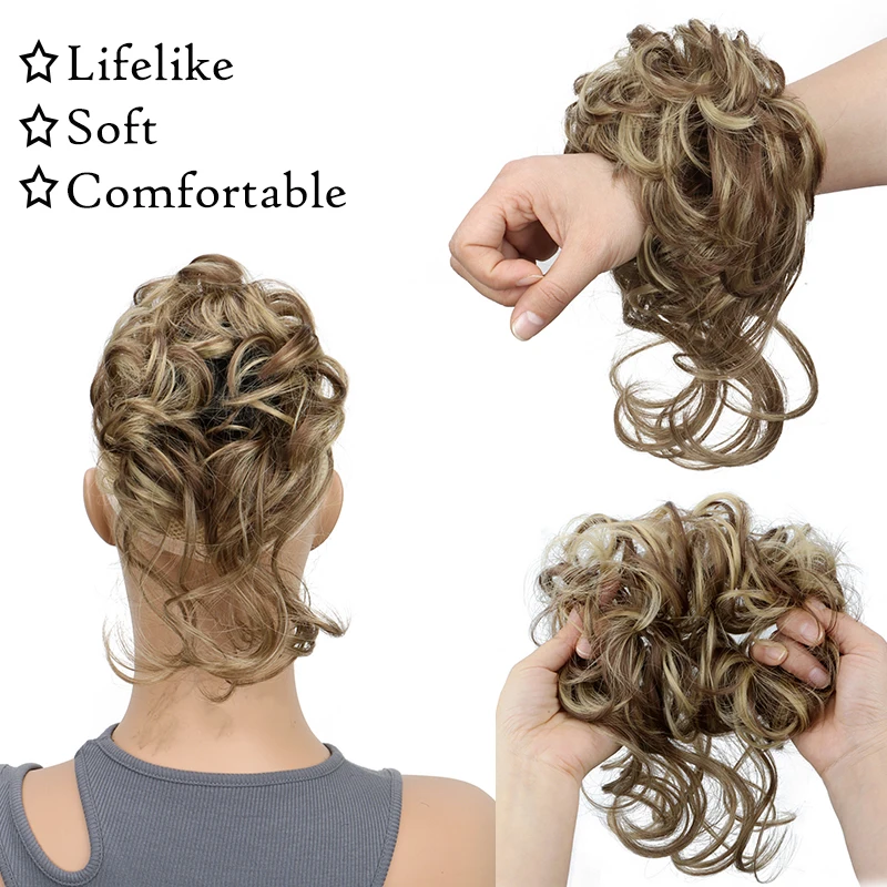 Synthetic Hair Bun Chignon Messy Curly Hair Band Elastic Scrunchy False Brown Blonde Hair Pieces for Women