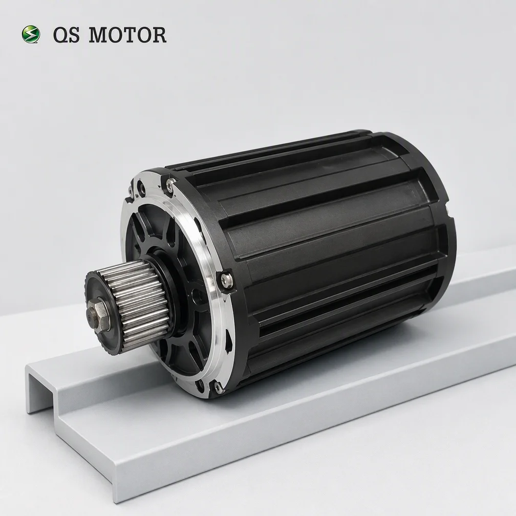 QSMOTOR QS120 2kW 72V 2000W Belt Drive Mid Motor 60KPH High Efficiency PMSM for Electric Scooter Motorcycle Powertrain System