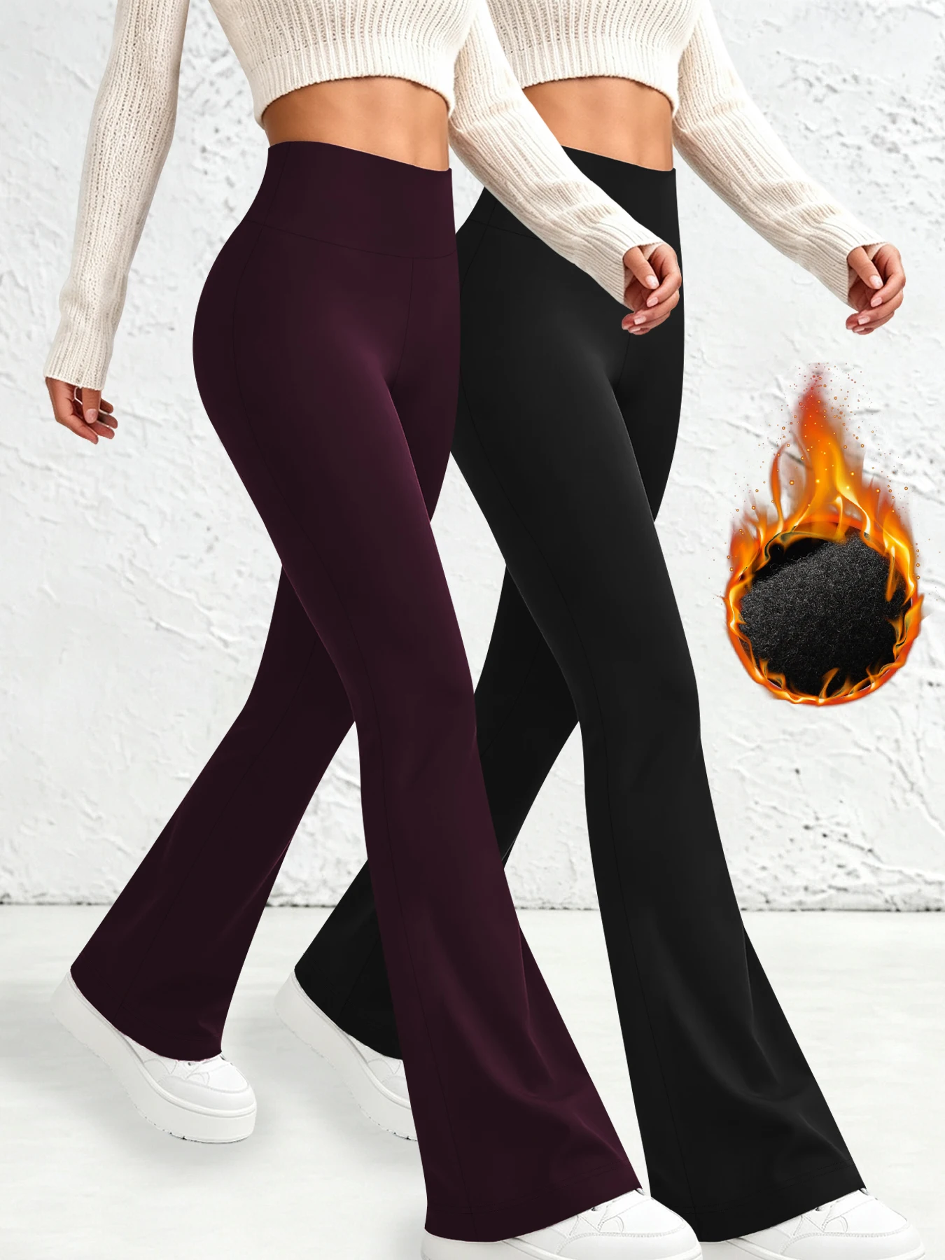 2 pcs High Waisted Fleece lining Flare Leggings for Women - Super Soft Pants with Tummy Control, Perfect for Yoga Practice