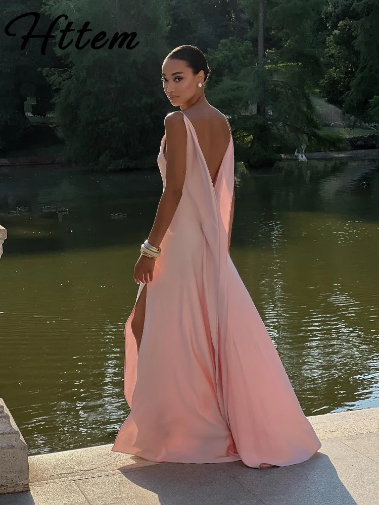 فساتين نسائية أنيقة سبليت الصلبة ساحة طوق عارية الذراعين أكمام فستان طويل أنثى الصيف موضة الحفلات المسائية فساتين #1