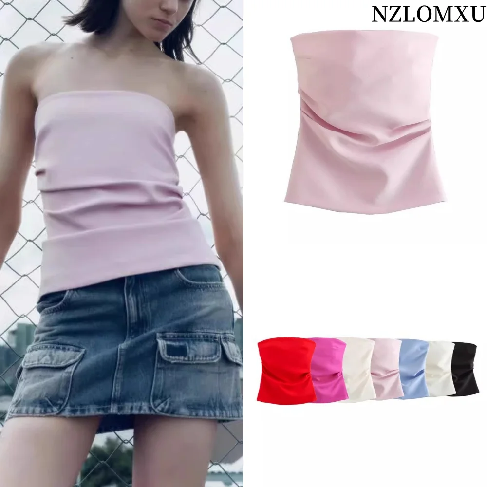 

Off Shoulder Tube Top Women Ruched Corset Crop Tops Woman Summer Backless Sexy Tops Strapless Party Black White Pink Top