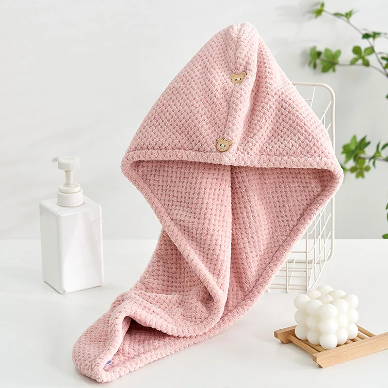 Women'S Quick-Dry Microfiber Headscarves - Hair dry hair cap absorbent hair towel wrap for button-down Thickened Soft Headscarf