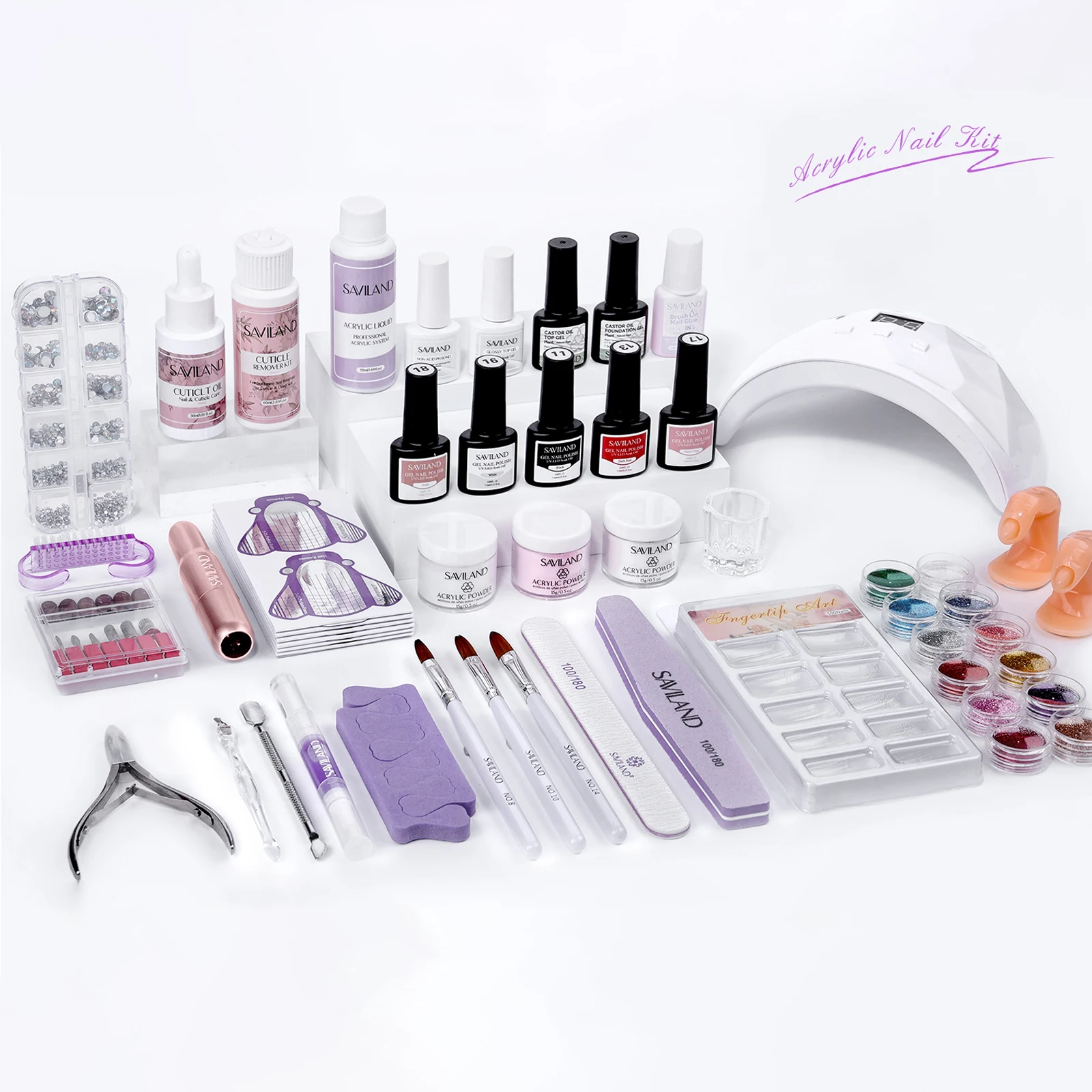 SAVILAND Kit completo de uñas acrílicas de 88 W, incluye esmalte de uñas en gel monomero EMA, herramientas para cutículas, perfecto para principiantes, bricolaje en el hogar