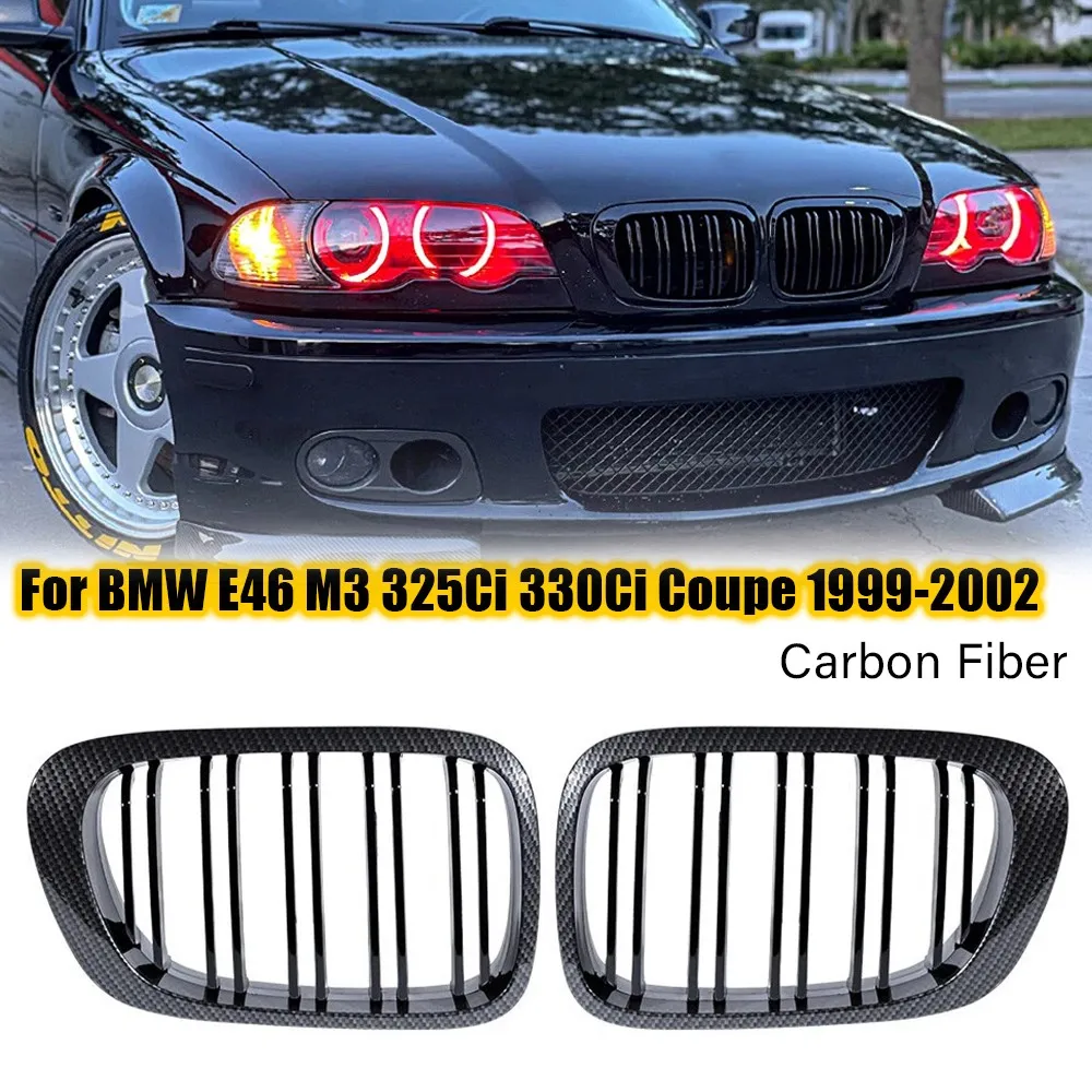 

For BMW 3 Series E46 M3 2 Doors 1999-2003 2x Car Grille Front Kidney Grill Double Line Style 51138208685 51138208686 Decoration