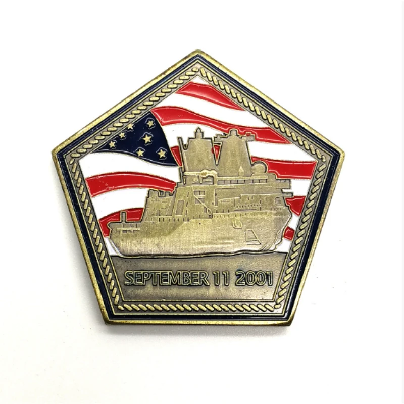 United States Always Remember 9.11 Commemorative Coin Aircraft Carrier USS Arlington Pentagonal Bronze Plated Souvenir Coins
