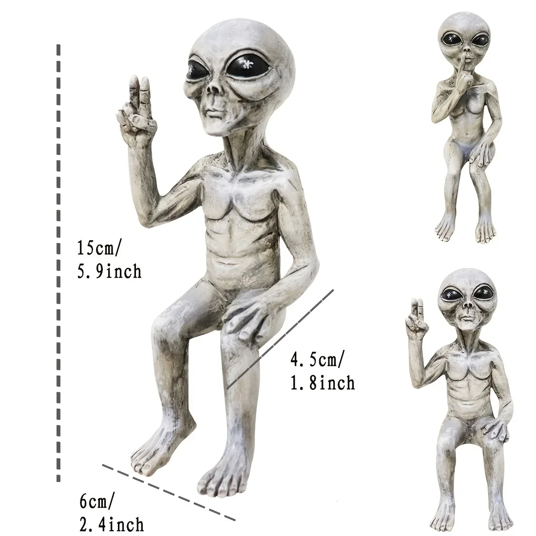 Resin Alien Statue Alien UFO Sculpture Figurine Outdoor Home Garden Decor Halloween Ornaments Yard Decoration Outdoor Miniatures