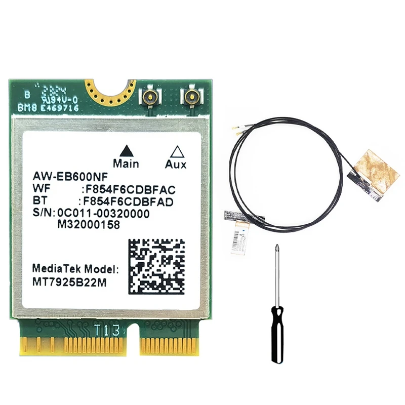 MT7925 WIFI 7 Card+Internal Antennas 5400Mbps M.2 Triple Band 2.4G/5G/6G BT5.3 Wifi Card Adapter For Win10/Win11 Linux