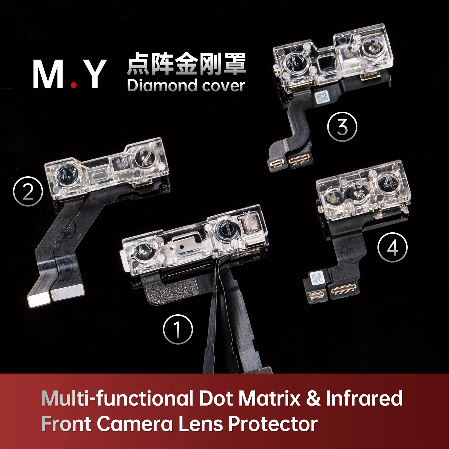 YCS 4Pcs Dot Matrix Diamond Cover – Front Camera Lens Protector Anti-Dust & Anti-Touch For iPhone X~17 Pro Max Face ID Repair