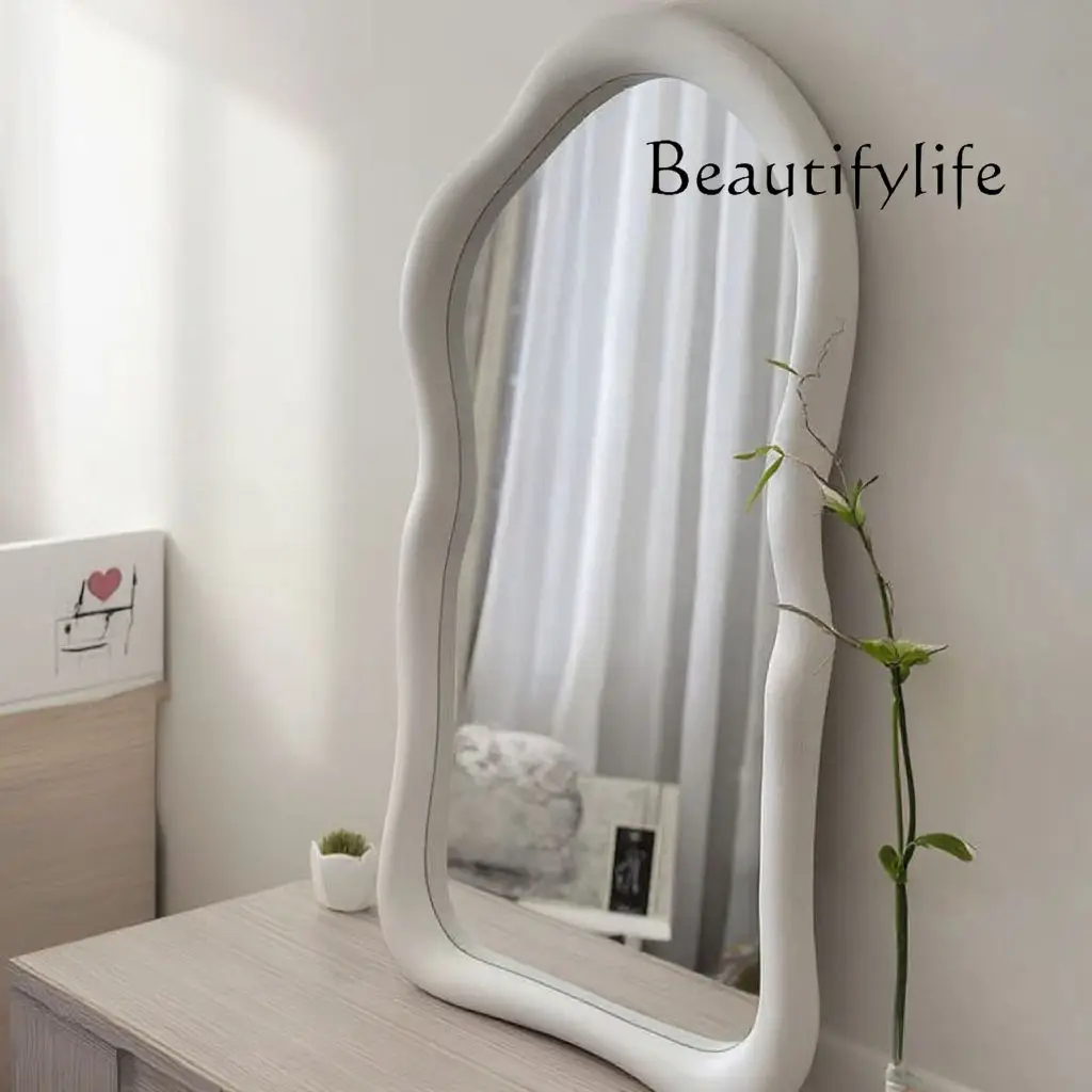 Light luxury fashion European solid wood tempered mirror special-shaped designer full body floor high-end simple