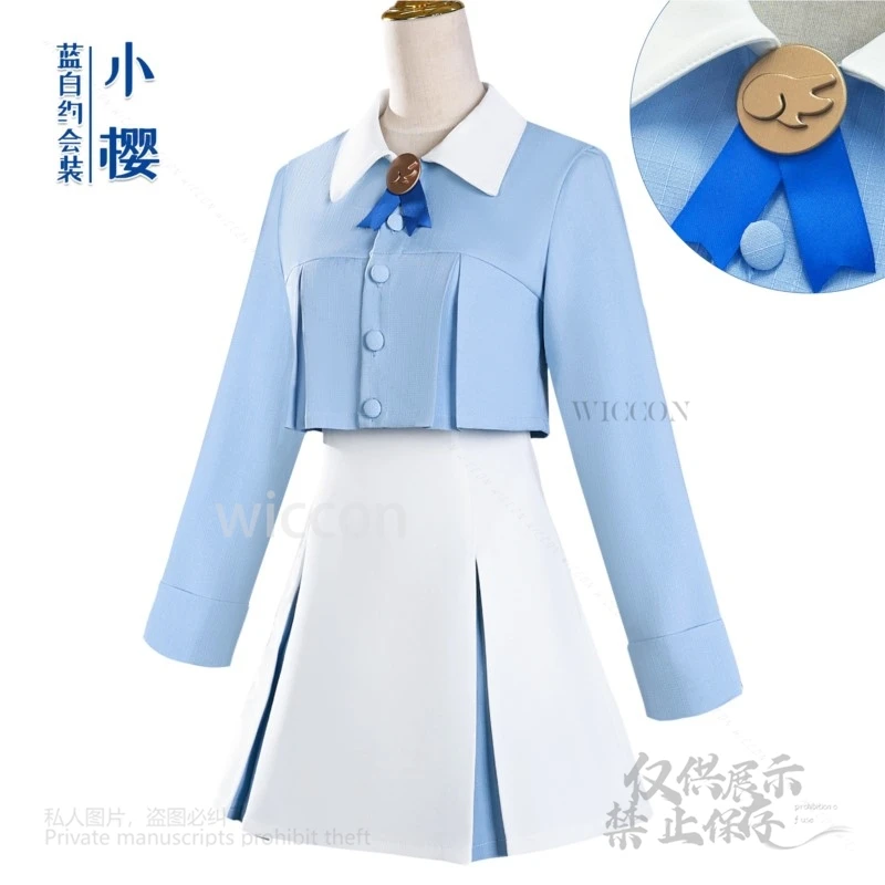 أنيمي كاردكابتور ساكورا كينوموتو تأثيري Kawaii الأزرق الأبيض تاريخ الزي قميص فستان موحد شعر مستعار JK مدرسة النساء الفتيات مخصصة