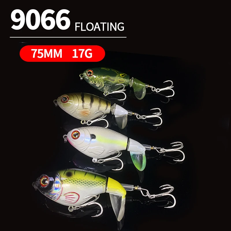 1Pcs 75mm 17g Floating Whopper Plopper 75F Rotating Minnow Fishing Lures with Spinner Crankbaits for Trout Pike Fishing Supplies