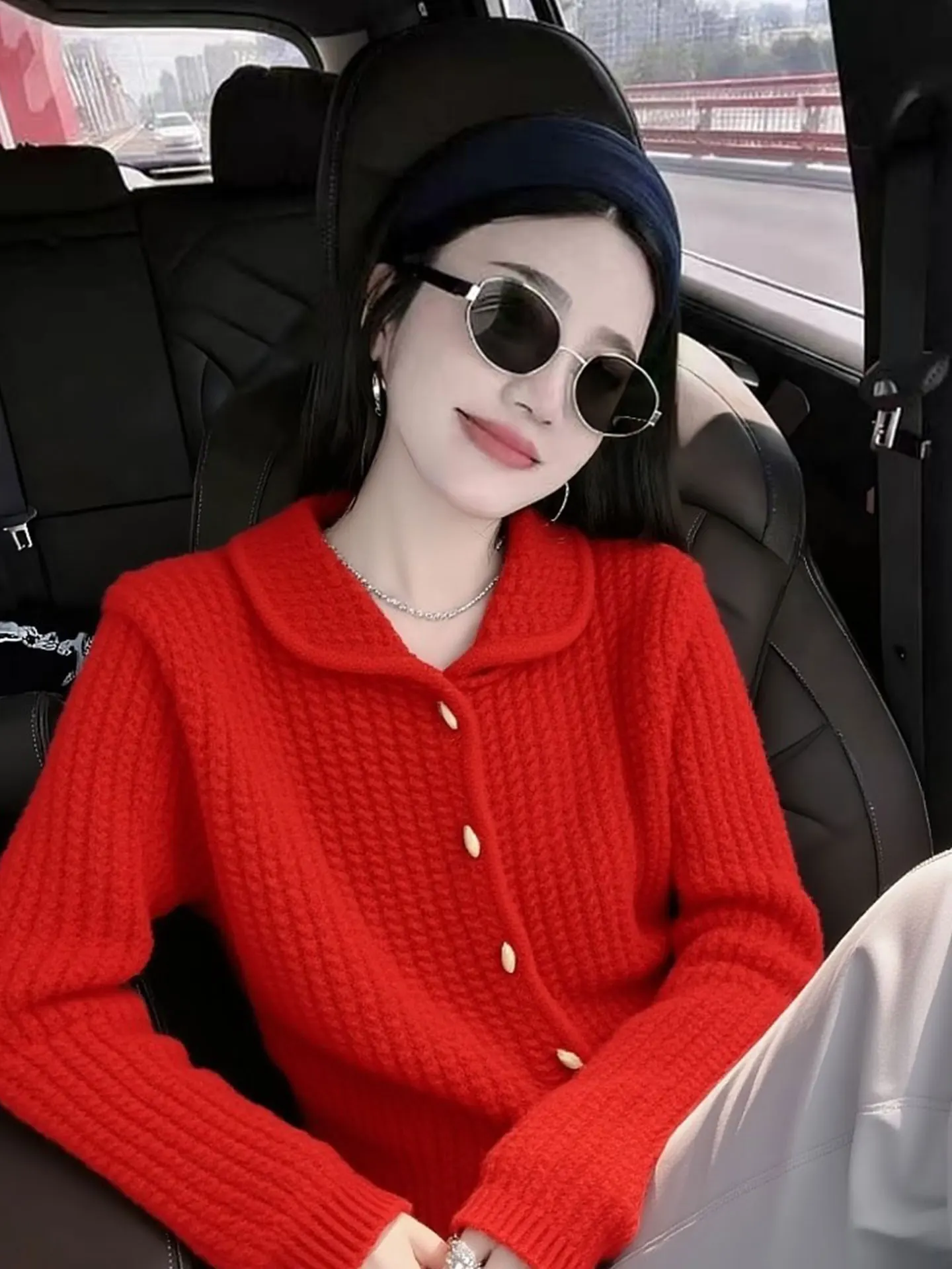 

Ele Red Knitted Long Sve Cardigan Spring 2026 Commute Sle Regular Fit Warmth Fem Faion High End Brand New Year