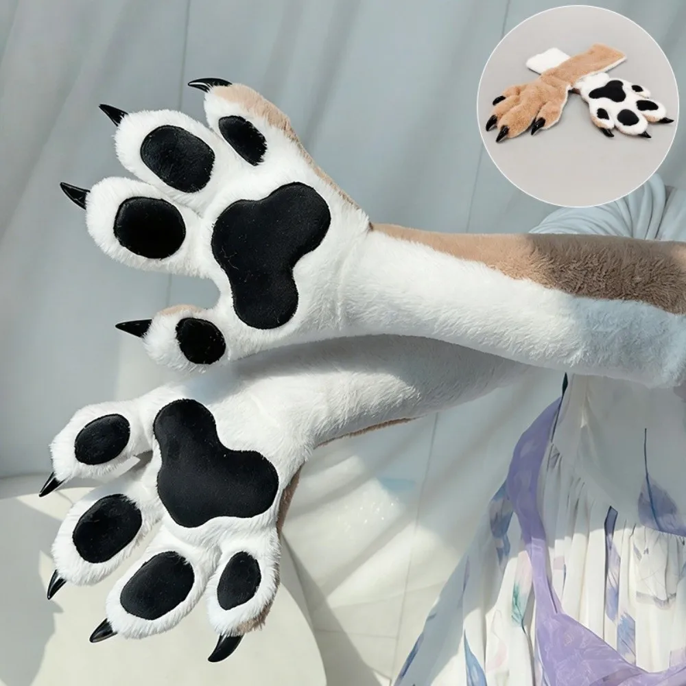 New Faux Fur Animal Fursuit Paw Gloves Pads Thicken Animal Claw Mittens with Nails Cartoon Furry Glove Gifts