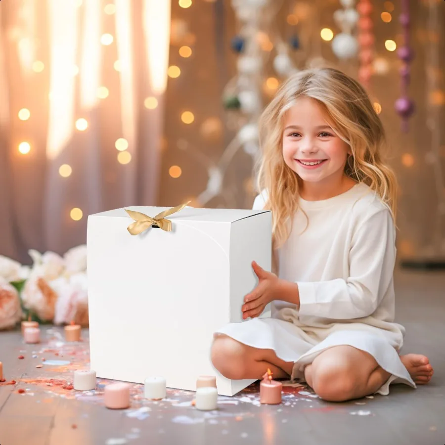 8er-Pack große Geschenkboxen mit Deckel, 30,5 x 30,5 x 12,7 cm, Brautjungfern-Antragsbox mit Band, weiße Boxen für Geschenke, Papier-Geschenkbox für Pr