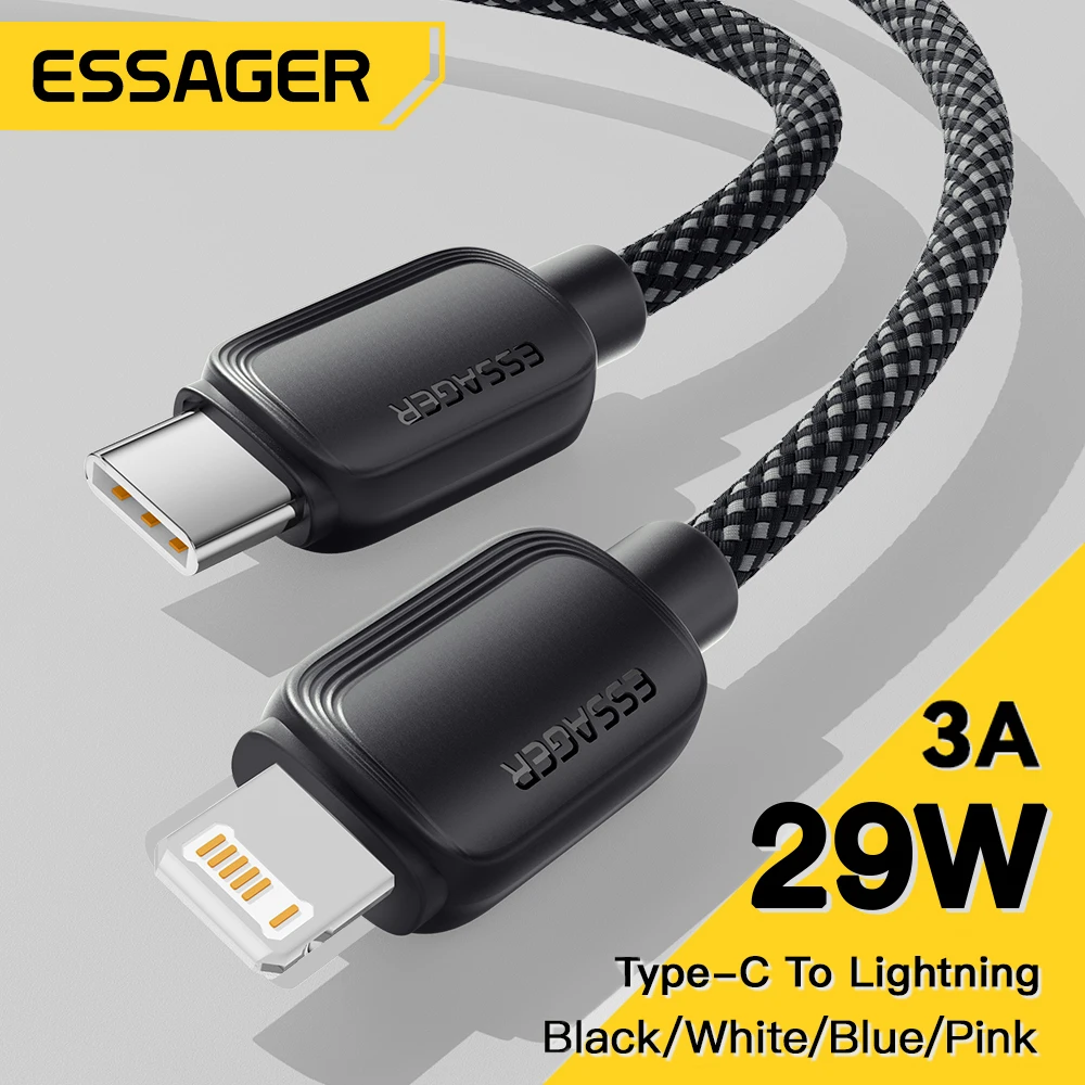 Essager-Cable USB tipo C para iPhone 14, 13, 12, 11 Pro Max, XS, PD, cargador rápido de 20W, Cable de iluminación de 29W para iPad y Macbook