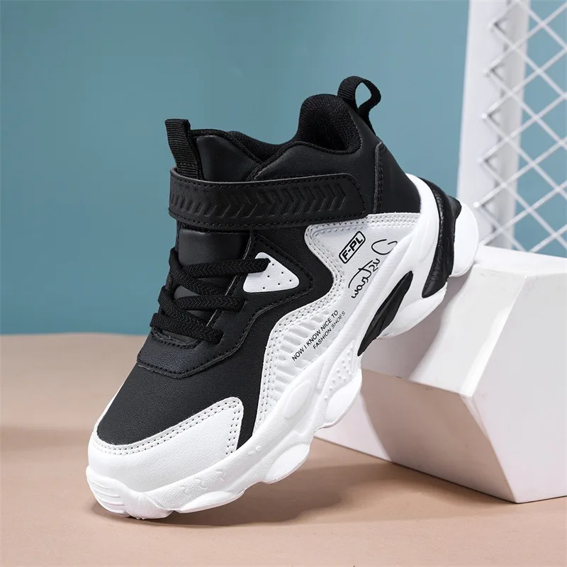 

Boy Autumn Leather Sneakers Children Waterproof Wear-resistant Basketball Shoes Boys Color-blocking Casual Soft-soled Sneakers