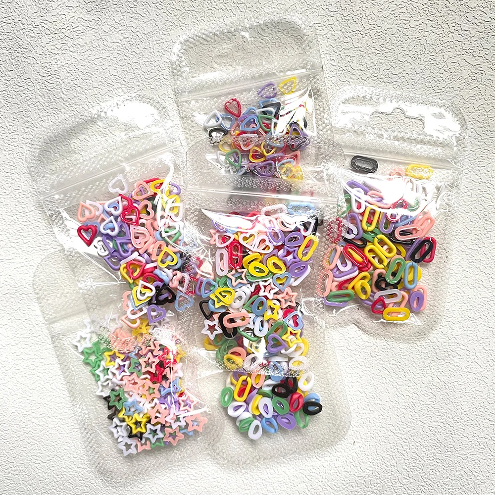 100Pcs/Bag Macaron Colorful Mixed Star Nail Art Decoration 3D Hollowed Out Star Heart Resin Nail Charm for Acrylic Nail Supplies