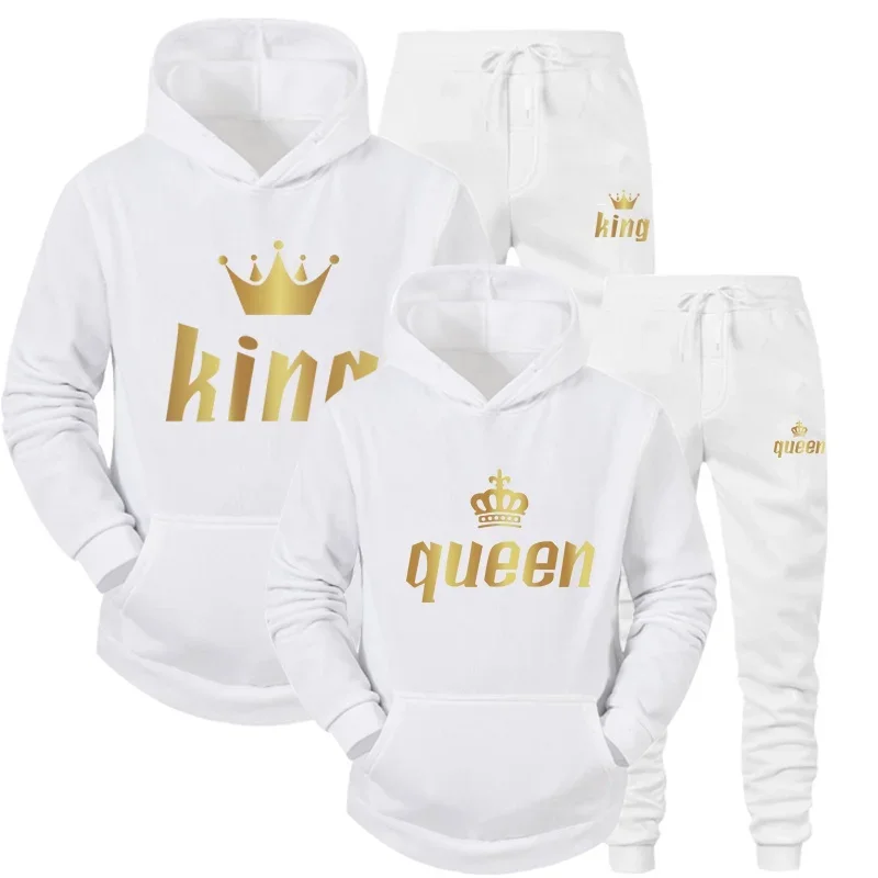 2024 Newest Printed Long Sleeve Hoodies Set Printed Queen King Couple Sweatshirt Plus Size Hoodies Trend Couple Hoodie Set S-3xl