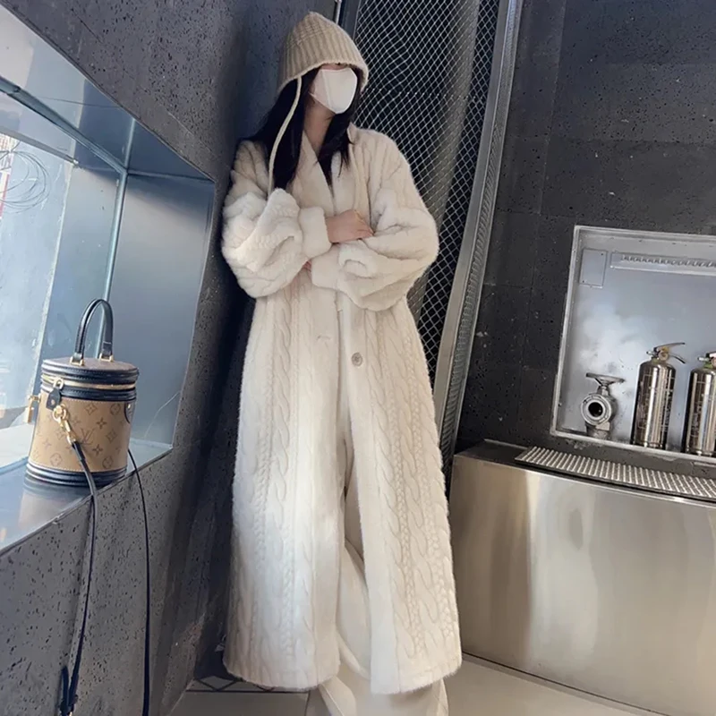 Korean Soft Warm Long Faux Fur Jacket Winter Padded Chic Women Single Breasted Casaco Casual Loose Padding Snow Wear Abrigos New