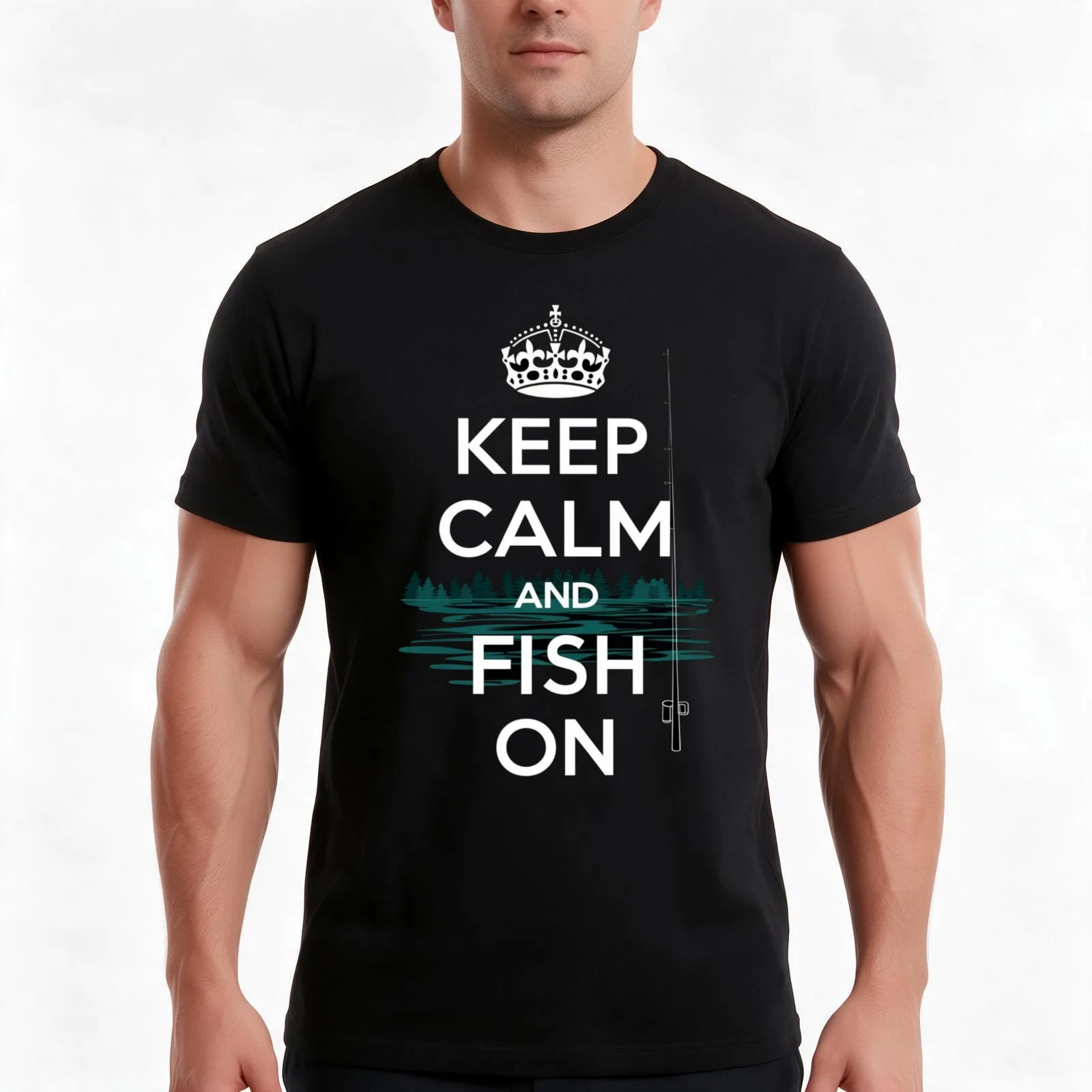 Keep Calm and Fish On T-Shirt, Summer Casual Cotton Tee, Oversized Streetwear Tops, Vintage Graphic Print, Unisex Men Women