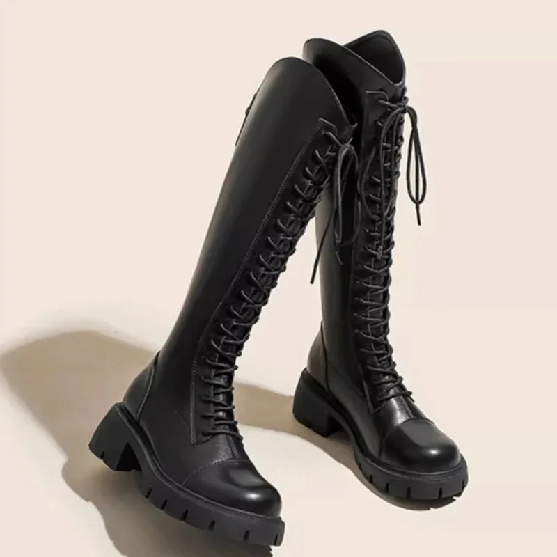 

Women's Boots Fashionable Knee High Boots Classic Lace Up Platform Booties Plush Warm Winter Boot Women Knight Boots Botas Mujer