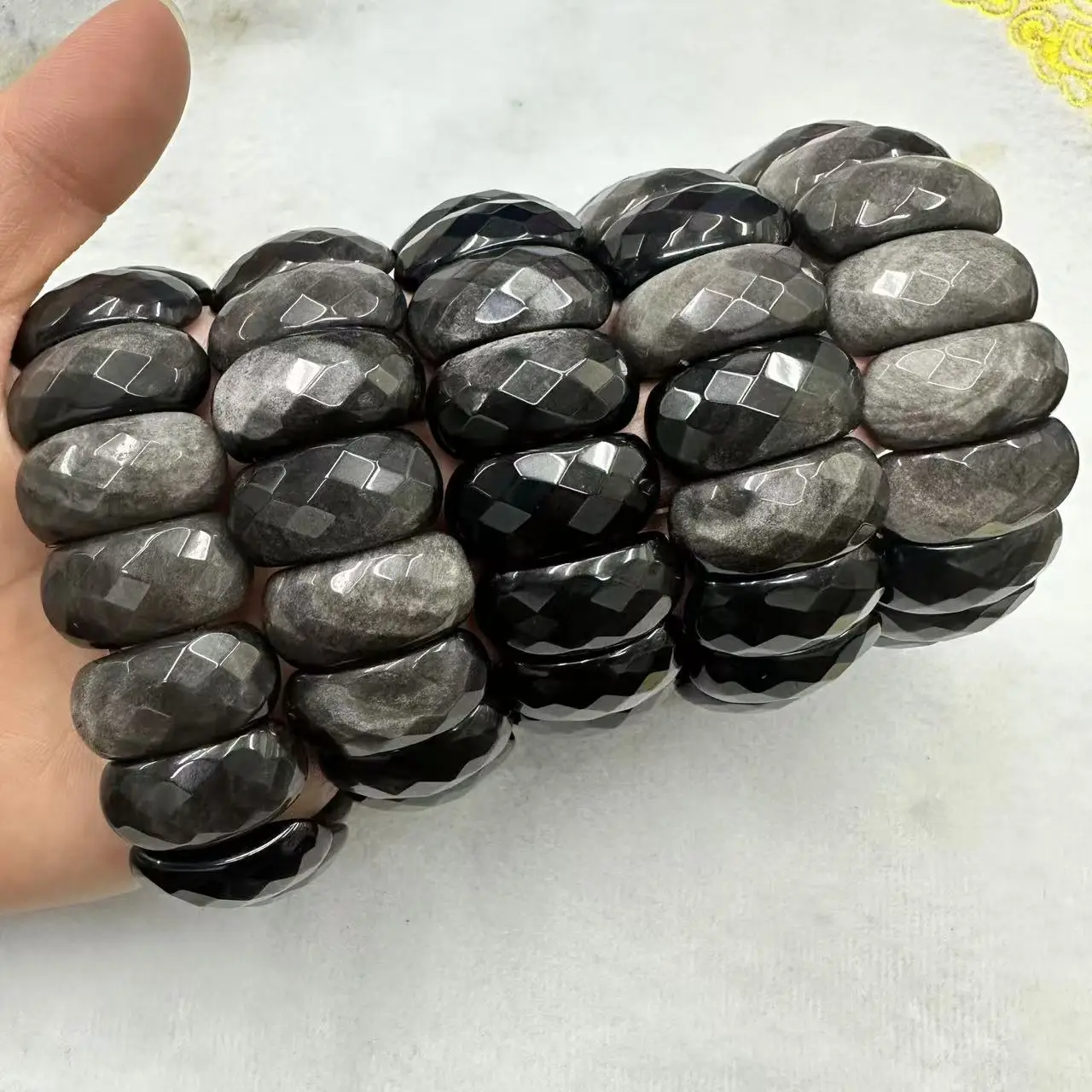 Natural SILVER Obsidian Stone Beads Bracelet Natural Energy Gemstone Bracelet DIY Jewelry Bracelet for Man for Woman Wholesale