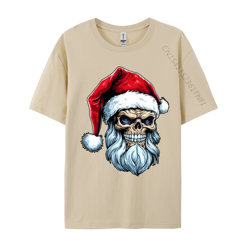 Santa Claus Skull Christmas Skulls Santa Hat Tshirt Men Cotton T-Shirt Normal Tees Short Sleeve Graphic Big Size