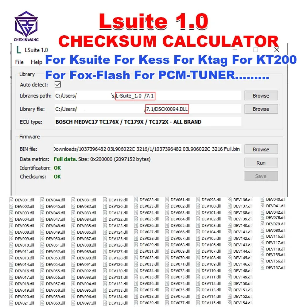 

LSuite 1.0 Checksum Calculator Tool L-suite Correction Cheksum For Ksuite Kess Ktag For KT200 For Fox-Flash ECU Programmer etc