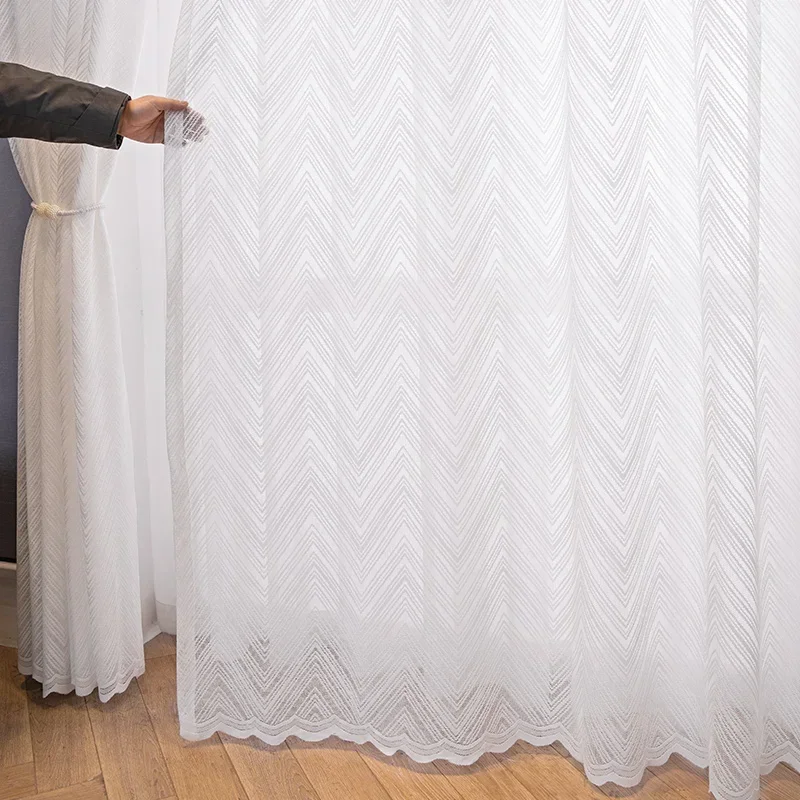 Modern Simple Mirror Veil Curtains Striped Bay Window Living Room Bedroom Balcony Sun Protection White Curtains