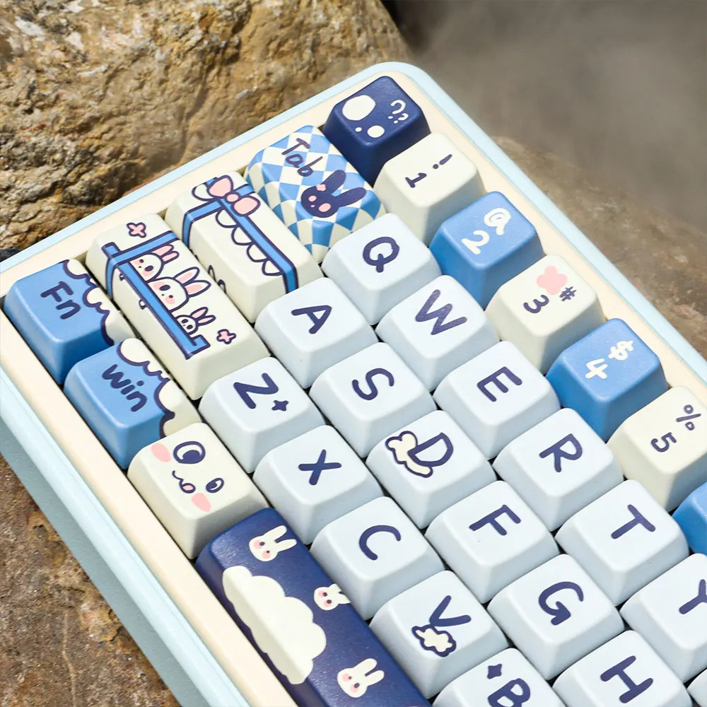 

151Keys MDA Keycap Blue Meow Theme PBT Cat Design With 5-sided Dye Sublimation For 61/64/68/84/75/87/96/104 Mechanical Keyboard