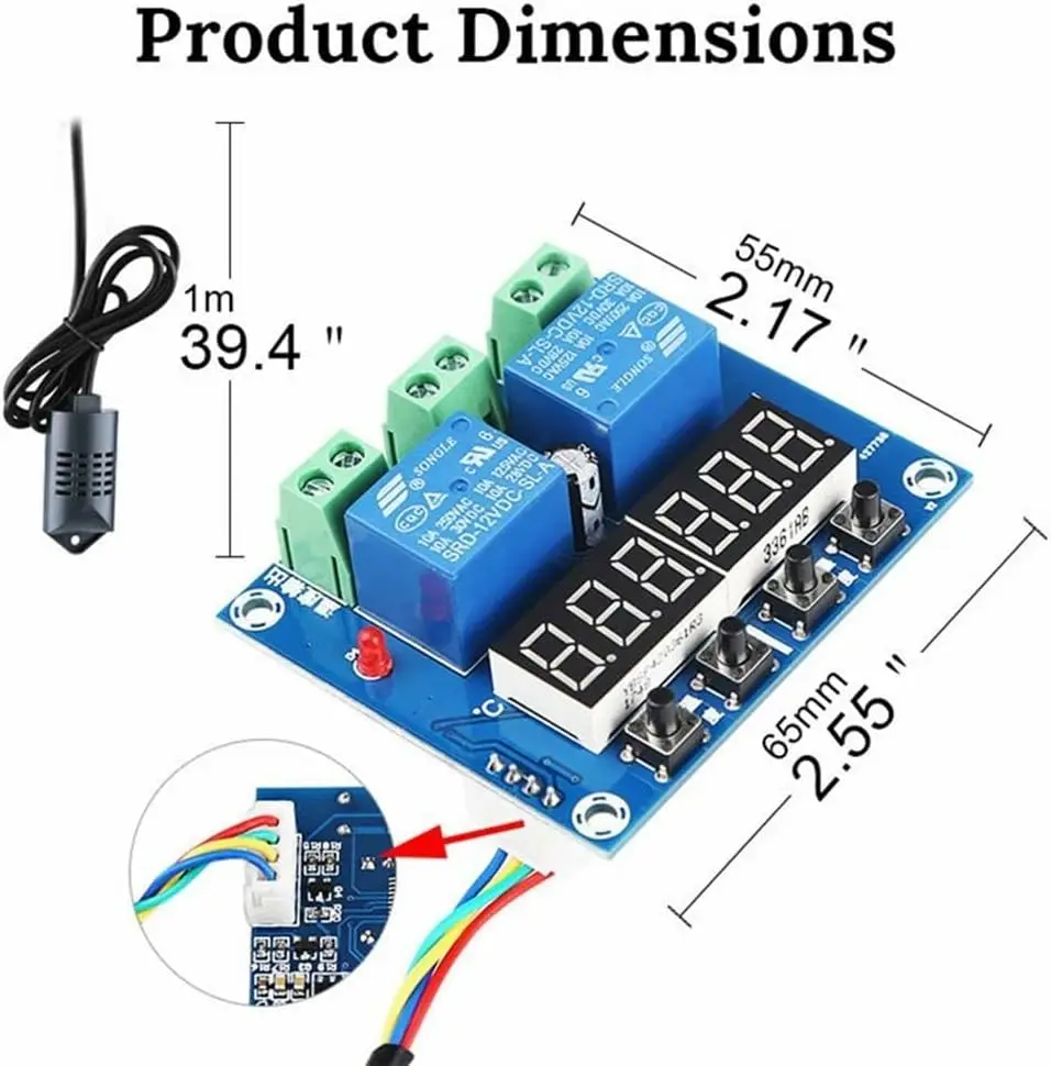 DC 12V XH-M452 Thermostat Dual Output Temperature Humidity Thermometer Hygrometer Control Module LED Digital Display