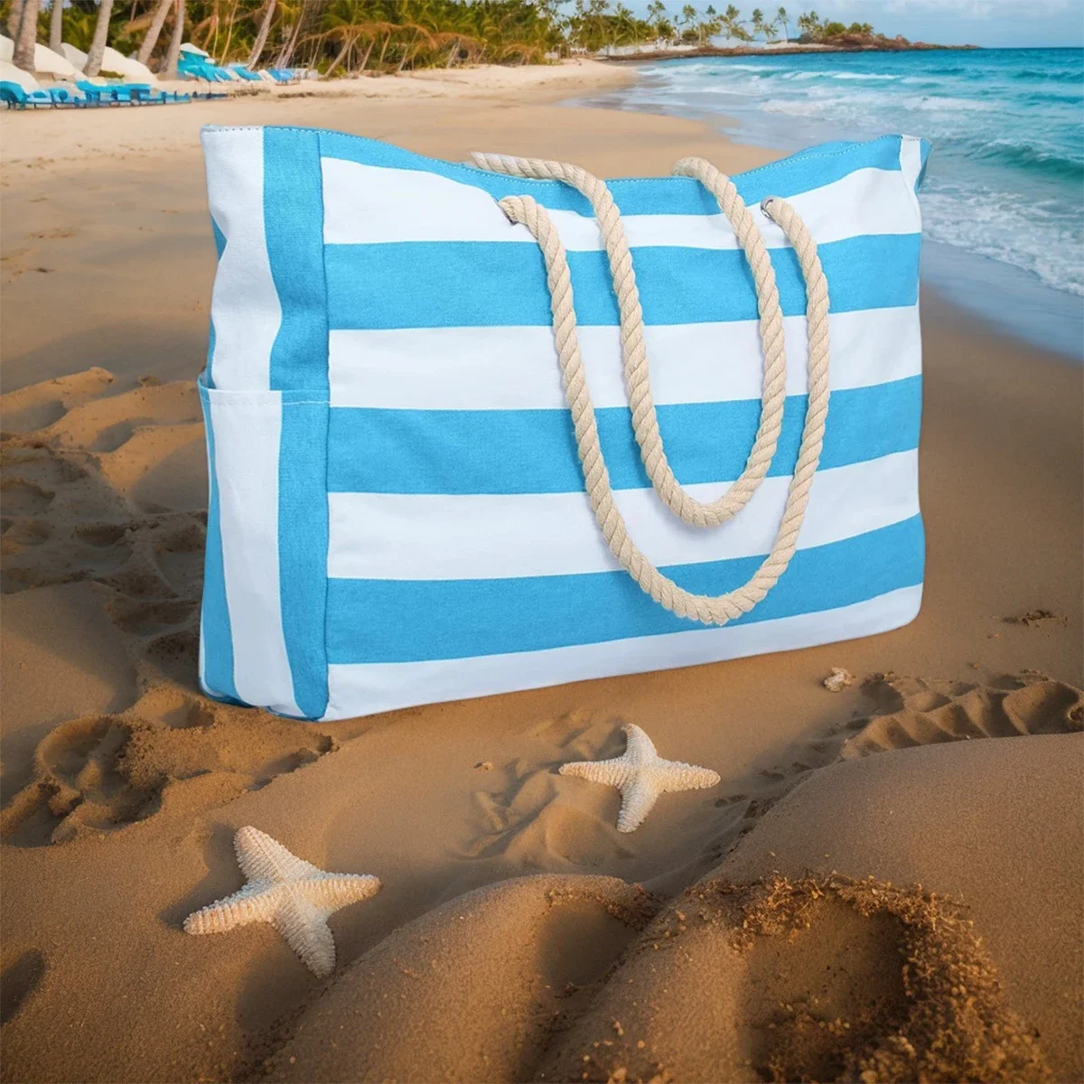 

Large Capacity Stripe Tote Bag convenient Foldable Beach Bag，Shopping Bag Storage Bag，Perfect for Travel & Beach Play