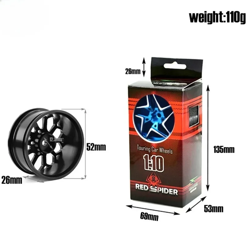 4 Stück 52 mm Metallfelgen-Nabengummireifen für 1/10 On-Road Racing Drift Touring HSP 94123 94122 TAMIYA TT02 SAKURA D5