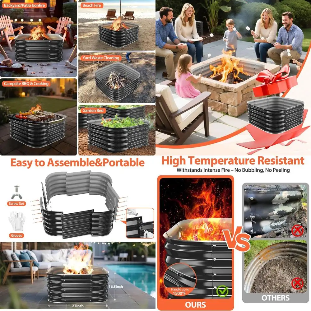 

Портативная 27-квадратная костра из оцинкованной стали для выжигания древесины на открытом воздухе — идеально подходит для кемпинга, заднего двора, пляжа и патио