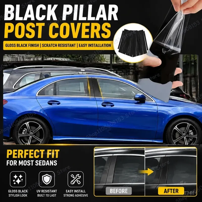 For Mercedes-Benz A-Class W176 W169 5-Door Hatchback Door Window Trim Decorative Bright Black Center Pillar Sticker Car