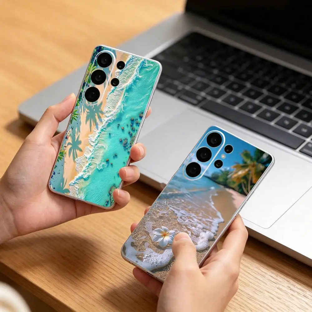 beach holiday summer Phone Case For Samsung S25,S24,S21,S22,S21,S20,S10,S9Ultra,Plus,Fe,Lite Transparent Cover