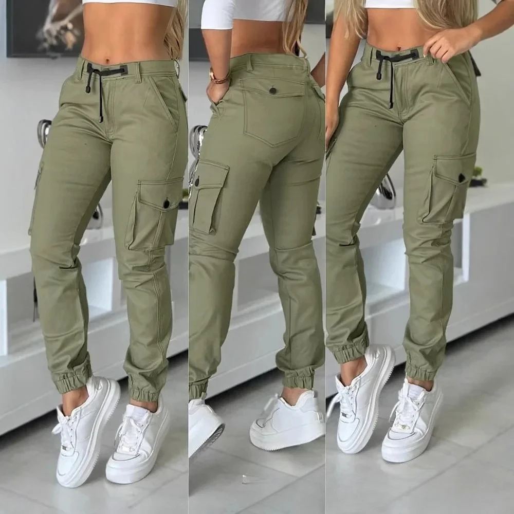 

Women Cargo Pant Long Pants Y2k Jogger Streetwear High Waist Capris Splice Pocket Button Straight Trousers Autumn Spring New
